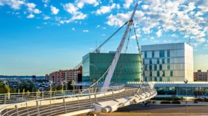 Pedestrian boardwalk towards Zaragoza's Etopia Center for Arts and Technology